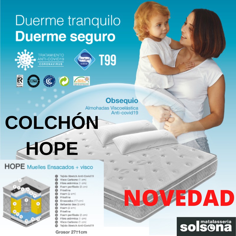 Nuevo Colchón de muelles ensacados Hope con tratamiento anti Covid-19 marca Star